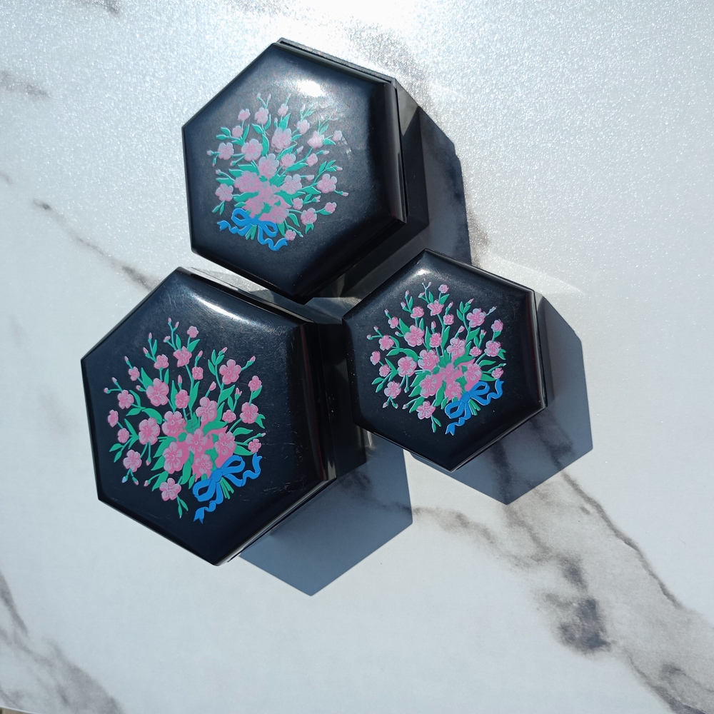 Vintage Black Jewelry Boxes with Floral Design